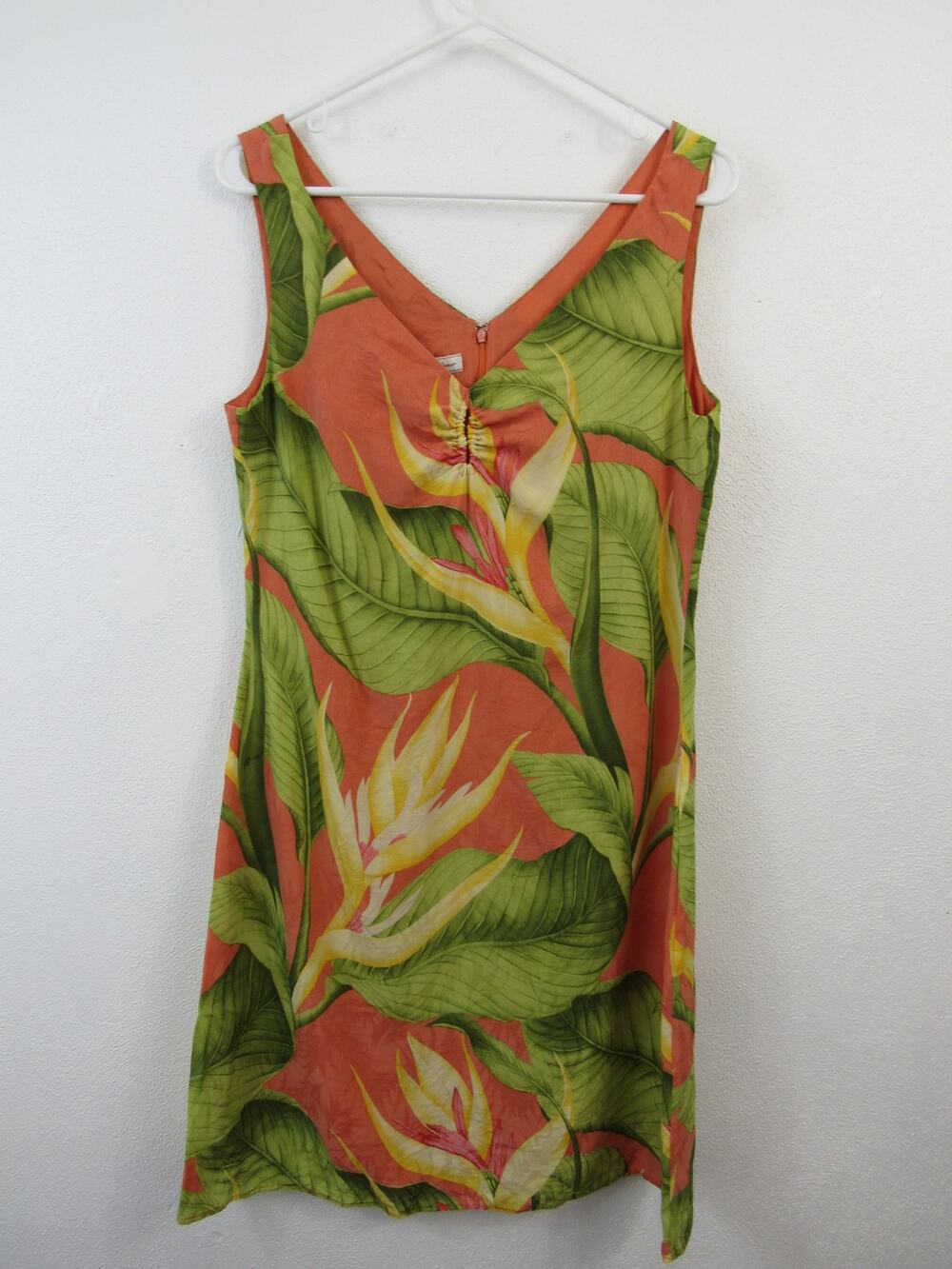Tommy Bahama Size 10 100% Silk Mini Dress Floral Hawaiian Print Pink Green